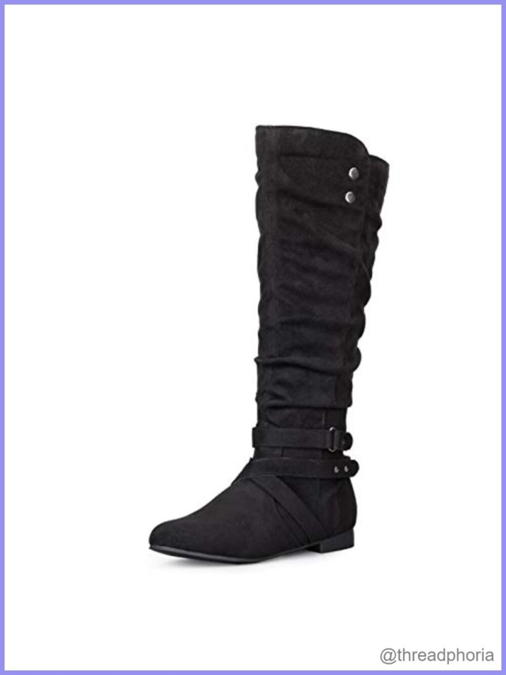Women's Knee High Slouchy Flat Boots Suede Round Toe Side Zipper Fall Winter